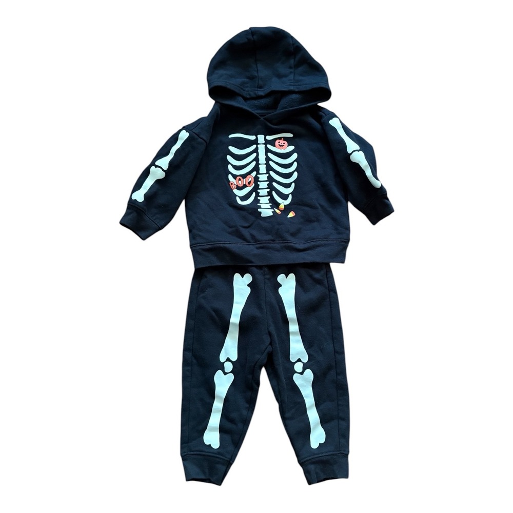 Carters Child of Mine Baby Skeleton Hoodie and Joggers Set Black 12M Halloween